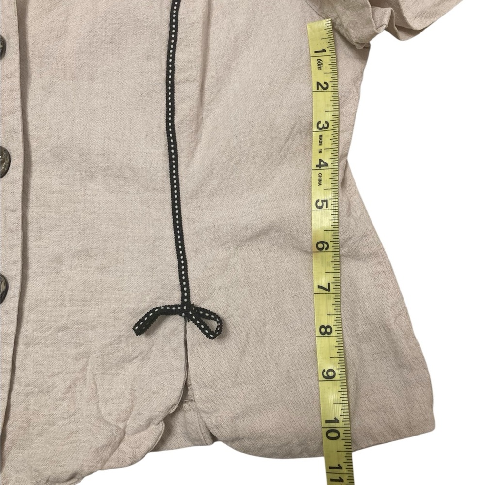Vintage Linen Blend Boho Button Up Top, Bows, Cream, Scalloped Hem, Women’s 10P - Picture 9 of 9